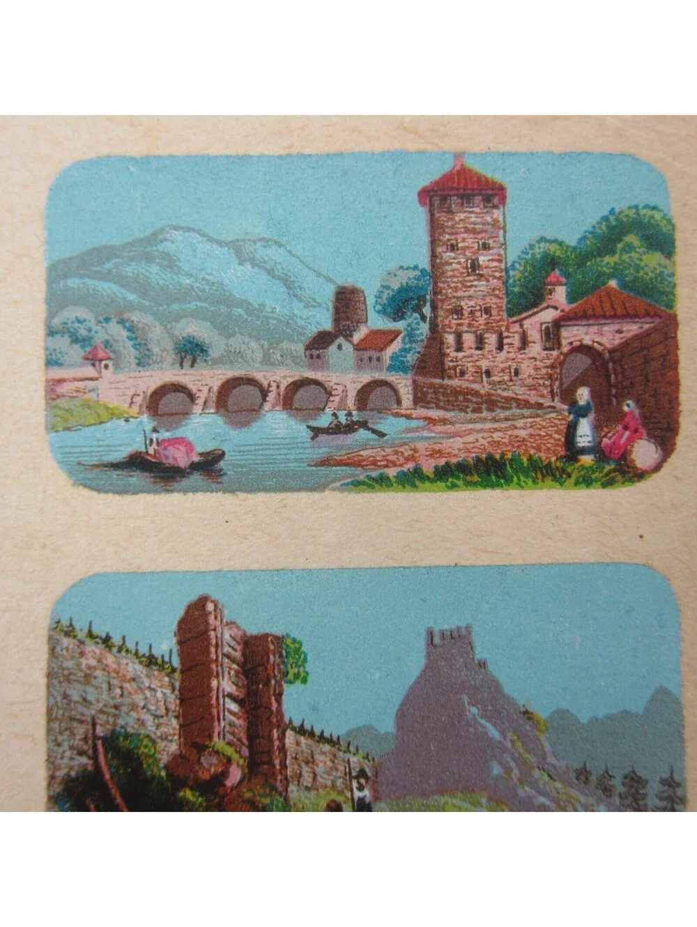 Antique Lithograph Print Samples Lot Mini Landscapes Towns Villages People RARE